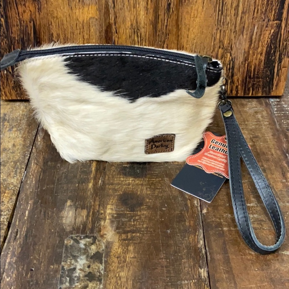Cowhide Wristlet Purse / Makeup Bag